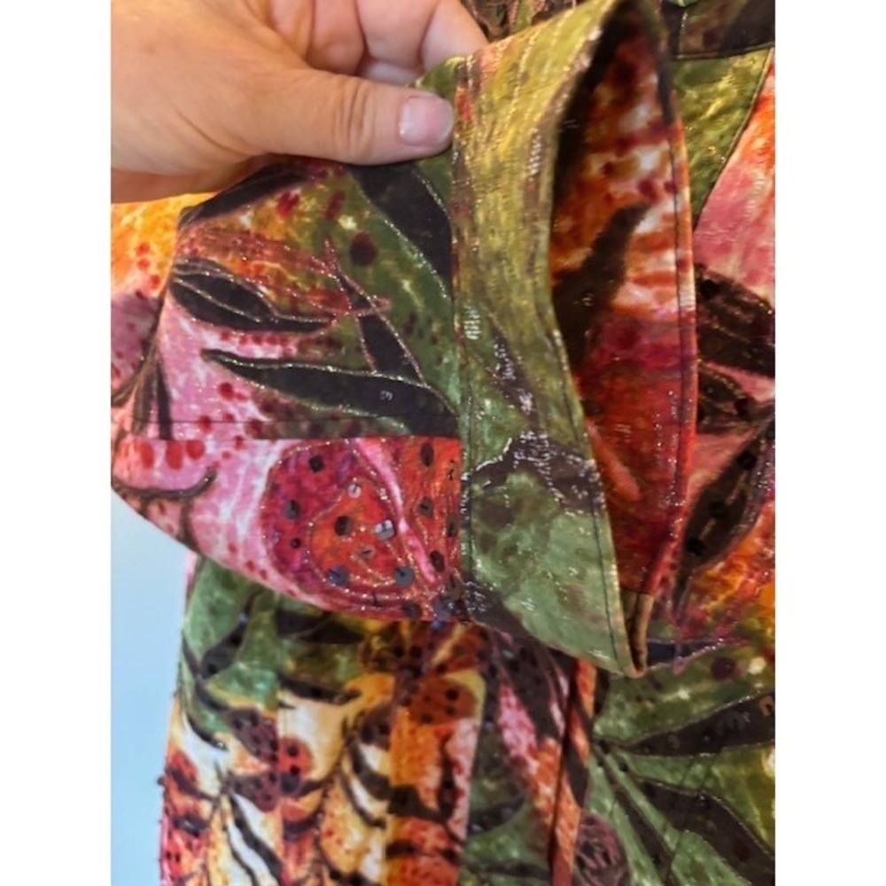Chico's "Donya" Shimmering Flora Sequin Jacket Green Orange Pink Size 2 - Picture 5 of 11